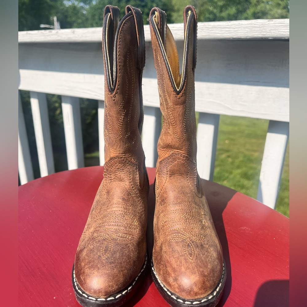 Dark Brown Leather SMOKY MOUNTAIN Western Style Boots w/Stitched Design Kids 10